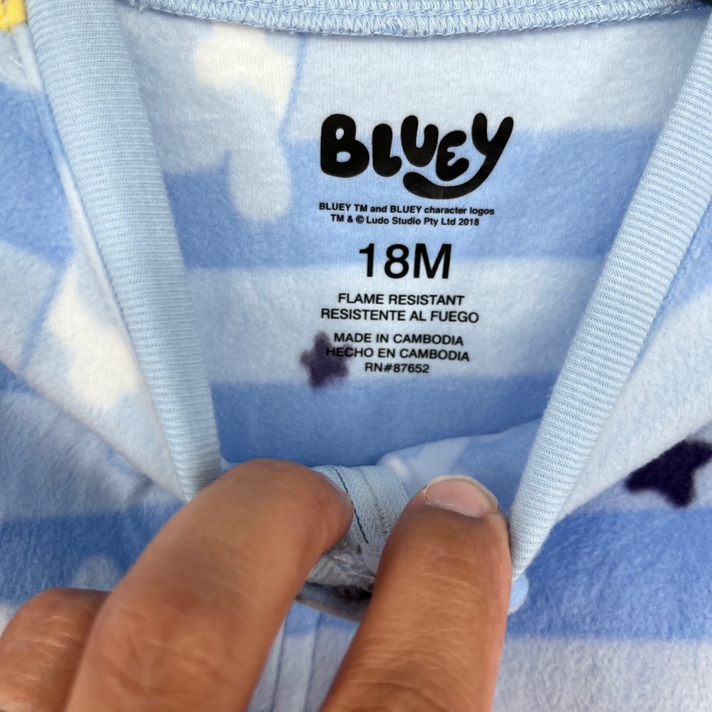 Bluey Footed Pajamas Kids 18M Blue Striped Fleece Zip Up Sleeper NEW - Picture 3 of 9